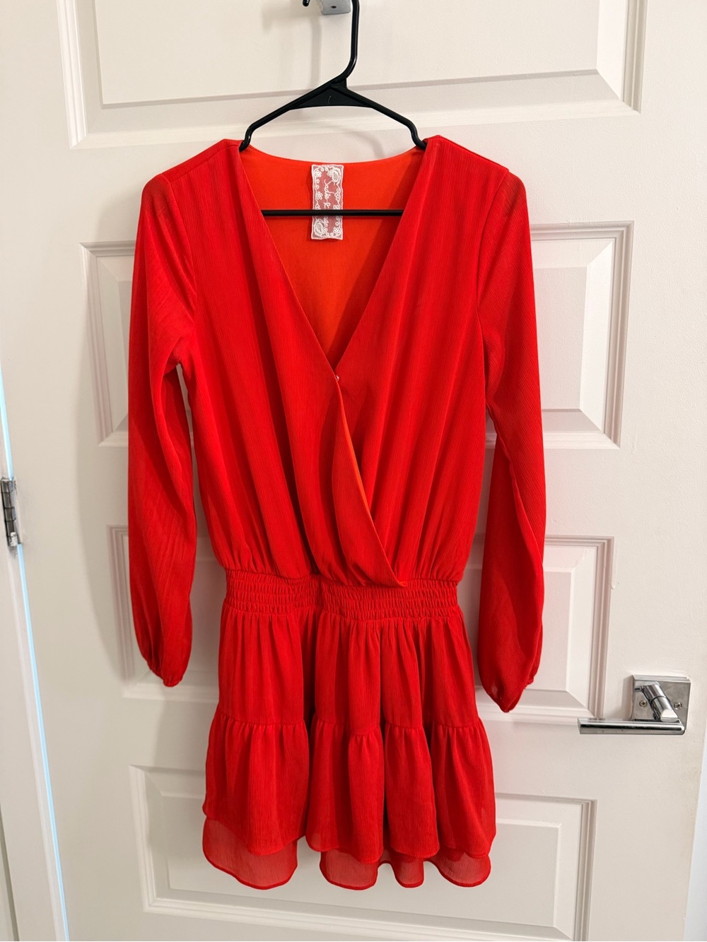 Red Long-Sleeve Tiered Ruffle Dress